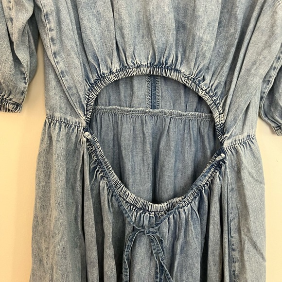 GAP Denim Chambray Blouson Cutout Maxi Dress | L - Picture 5 of 7